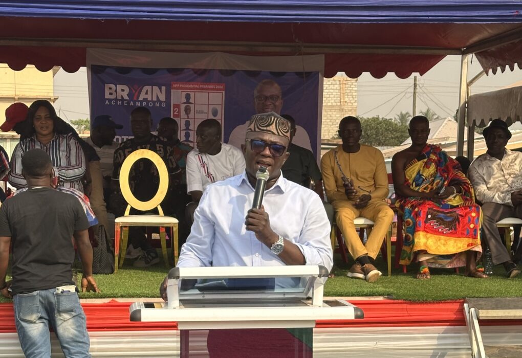 Bryan Acheampong speaking at an NPP event as he addresses party unity and electoral performance