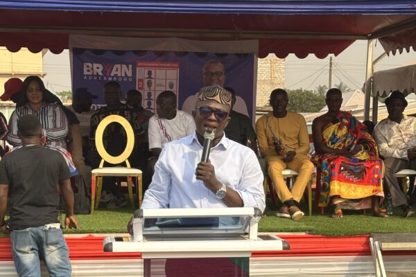 Bryan Acheampong speaking at an NPP event as he addresses party unity and electoral performance
