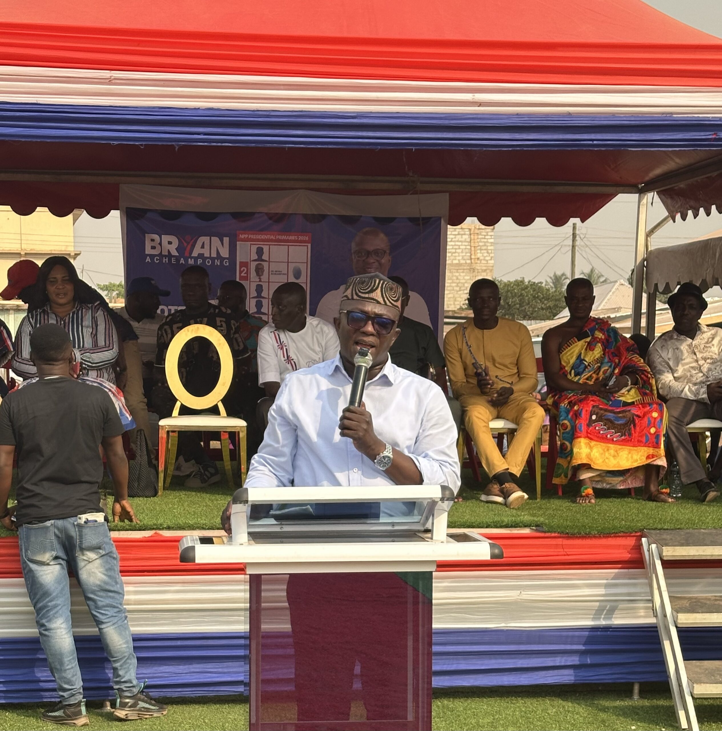 Bryan Acheampong speaking at an NPP event as he addresses party unity and electoral performance